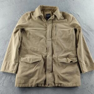 Vintage GAP Jacket Mens Medium Tan Cotton Field Coat Utility Made Hong Kong 90s